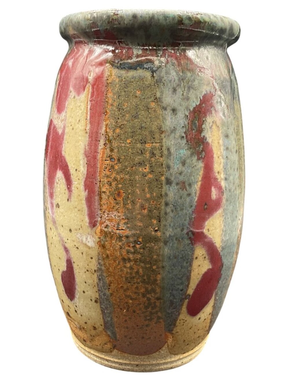 Handcrafted Multicolor Ceramic Vase With Abstract Glaze Pattern 8"H x 5"W